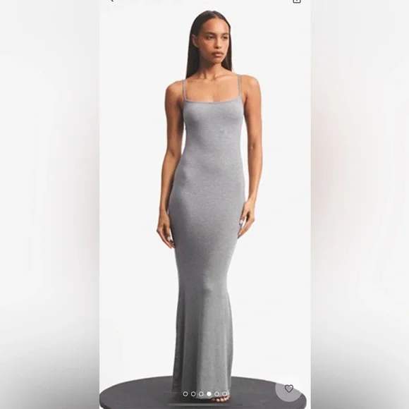 Skims soft lounge long slip dress ribbed heather grey size XXS - Picture 5 of 5